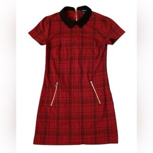 Forever 21  Red Black Checked A Line Peter Pan Collar Mini Dress Size Small
